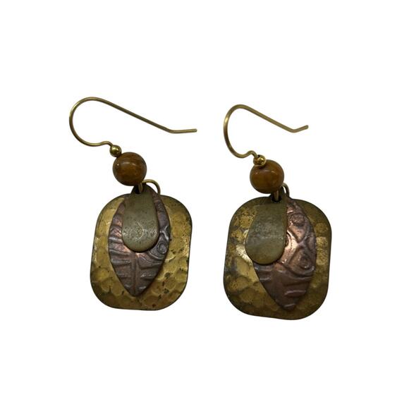 Goldtone Copper Fishhook Earrings Pierced Drop 1.5 Inch Artsy - Picture 4 of 4